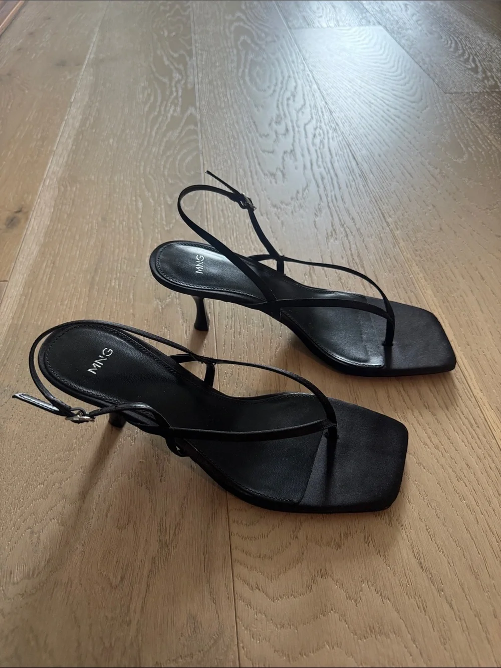 Mango Black Square-Toe Strappy Slingback Heels